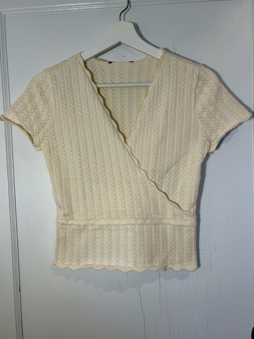 Cream Knit Wrap Short Sleeve Top